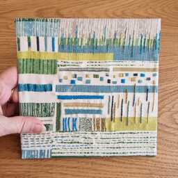 Handmade Abstract Embroidery Art Green Textile Wall Hanging - thumbnail 3