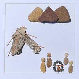 Handmade Pebble Art - Camping Scene, Framed Nature Artwork - thumbnail 3