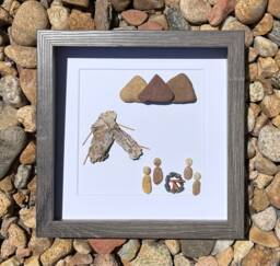 Handmade Pebble Art - Camping Scene, Framed Nature Artwork