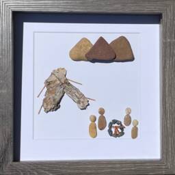Handmade Pebble Art - Camping Scene, Framed Nature Artwork - thumbnail 2