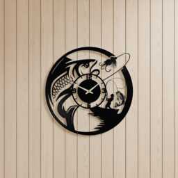 Custom Fishing Wall Clock Unique, Year Date Round Clock, Text Oversize Day Month Circle Fish Metal - thumbnail 2