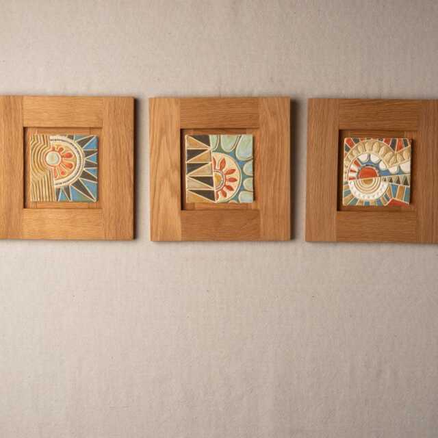 Abstract Sun Ceramic Wall Art in White Oak Frame - Made To Order Original Equator A B C - image 1
