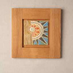 Abstract Sun Ceramic Wall Art in White Oak Frame - Made To Order Original Equator A B C - thumbnail 2