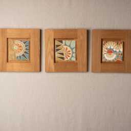 Abstract Sun Ceramic Wall Art in White Oak Frame - Made To Order Original Equator A B C - thumbnail 1