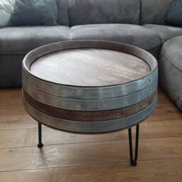 Wine Barrel Coffee Table Tripod Whisky Look - thumbnail 2