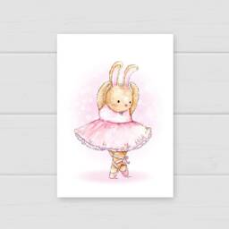 Ballet Wall Art For Girls, Set Of 3 Ballet Bunny Dance Prints, Brown/Grey Girls Nursery Decor, Personalised Ballerina Room Decor With Name - thumbnail 3