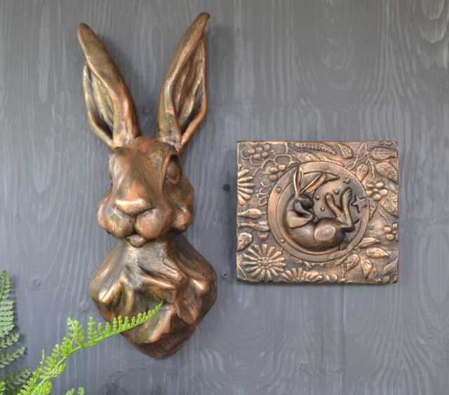Rustic Bronze Hare Head & Tile Wall Art - Vintage Style - image 1