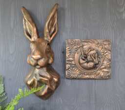 Rustic Bronze Hare Head & Tile Wall Art - Vintage Style - thumbnail 1