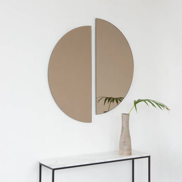 Set Of 2 Luna??? Half-Moon Bronze Tinted Contemporary Frameless Round Mirrors - Large, Xl - image 1