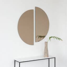 Set Of 2 Luna??? Half-Moon Bronze Tinted Contemporary Frameless Round Mirrors - Large, Xl