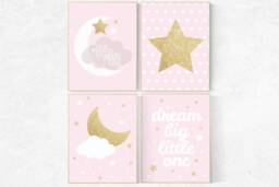 Pink & Gold Star Nursery Wall Art Prints - thumbnail 1