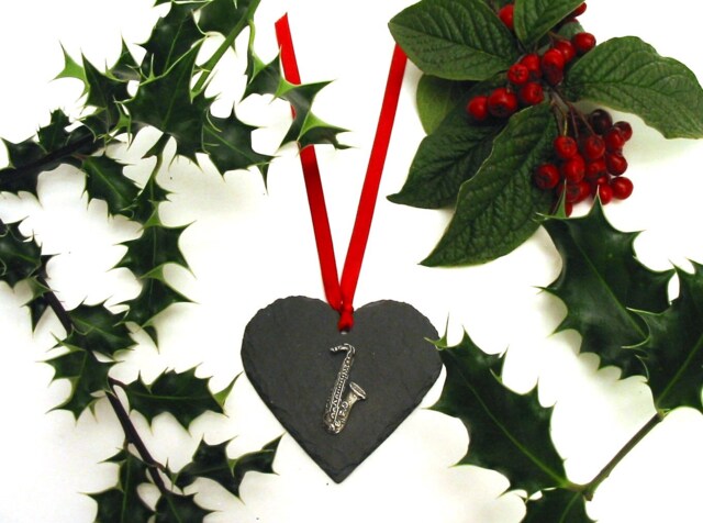 Saxophone Design Slate Heart - Decoration Gift Music Christmas Ornament 2026 Teacher - image 1