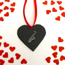 Saxophone Design Slate Heart - Decoration Gift Music Christmas Ornament 2026 Teacher - thumbnail 2