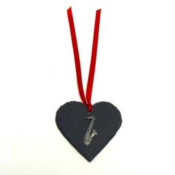 Saxophone Design Slate Heart - Decoration Gift Music Christmas Ornament 2026 Teacher - thumbnail 3