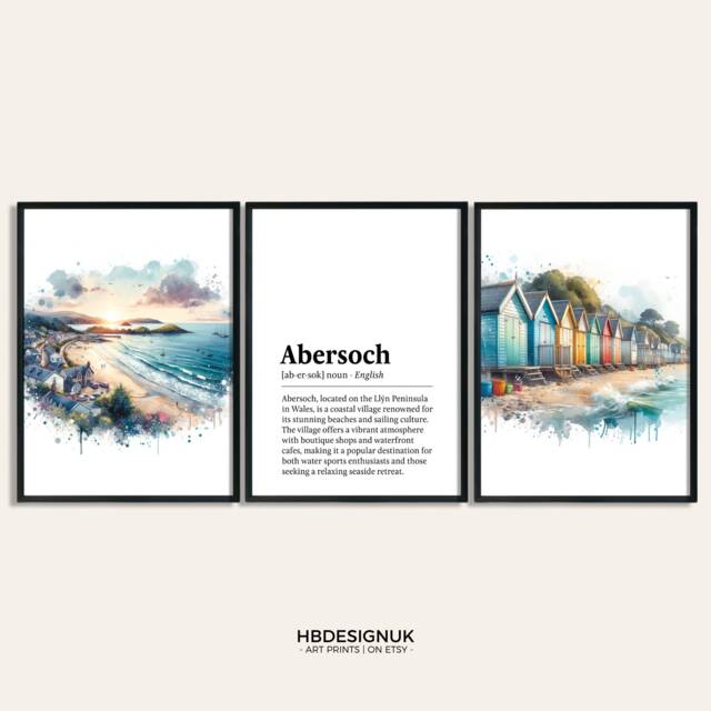 Abersoch Print Set - Of 3 Watercolour Posters - Wales Travel Prints North Poster Pictures UK Wall Art Artwork Decor - image 1