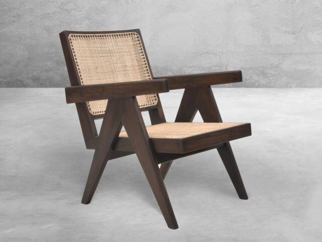 Handmade Pierre Jeanneret Inspired Cane & Teakwood Armchair - Reclaimed With Rattan Caning - image 1
