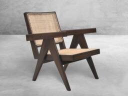 Handmade Pierre Jeanneret Inspired Cane & Teakwood Armchair - Reclaimed With Rattan Caning