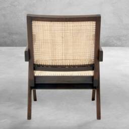 Handmade Pierre Jeanneret Inspired Cane & Teakwood Armchair - Reclaimed With Rattan Caning - thumbnail 2