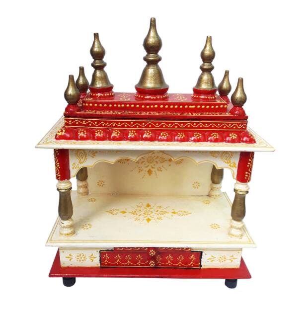 Handcrafted Wooden Temple Handprinted Pooja Mandir, Wall Hanging Decor - image 1