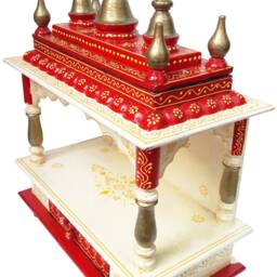 Handcrafted Wooden Temple Handprinted Pooja Mandir, Wall Hanging Decor - thumbnail 3