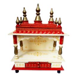 Handcrafted Wooden Temple Handprinted Pooja Mandir, Wall Hanging Decor - thumbnail 4