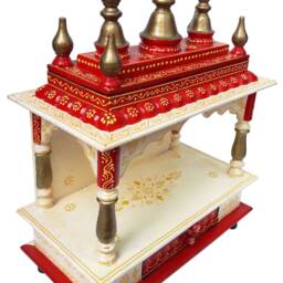 Handcrafted Wooden Temple Handprinted Pooja Mandir, Wall Hanging Decor - thumbnail 2