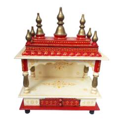 Handcrafted Wooden Temple Handprinted Pooja Mandir, Wall Hanging Decor
