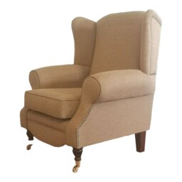 Wingback Fireside Chair Light Golden Brown Weave, Solid Wood Legs - thumbnail 3