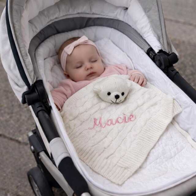 Personalised Baby Comforter, Cable Knit White Teddy, Personalized Stuffie Blankie, New Gift - image 1