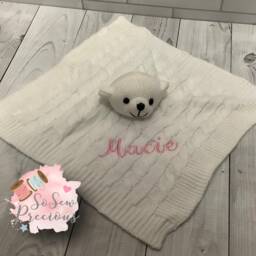 Personalised Baby Comforter, Cable Knit White Teddy, Personalized Stuffie Blankie, New Gift - thumbnail 2