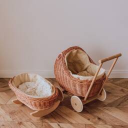 Handmade Wicker Doll Pram Boho Baby Carriage With Bedding - thumbnail 2