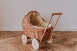 Handmade Wicker Doll Pram Boho Baby Carriage With Bedding