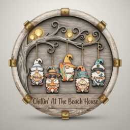 Personalized Beach Gnome Family Sign, Custom Wood Wall Art, Coastal Summer Decor - thumbnail 2