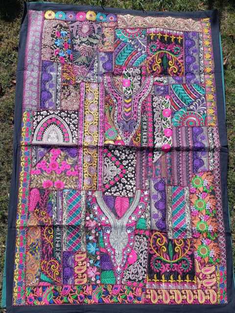 Handmade Indian Patchwork Tapestry - Recycled Textile Embroidered Wall Hanging - image 1