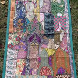 Handmade Indian Patchwork Tapestry - Recycled Textile Embroidered Wall Hanging - thumbnail 3