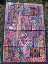 Handmade Indian Patchwork Tapestry - Recycled Textile Embroidered Wall Hanging - thumbnail 1