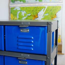 3 X Reclaimed Locker Basket Unit With Royal Blue Drawers & Natural Steel Frame, Free U.s. Shipping - thumbnail 2