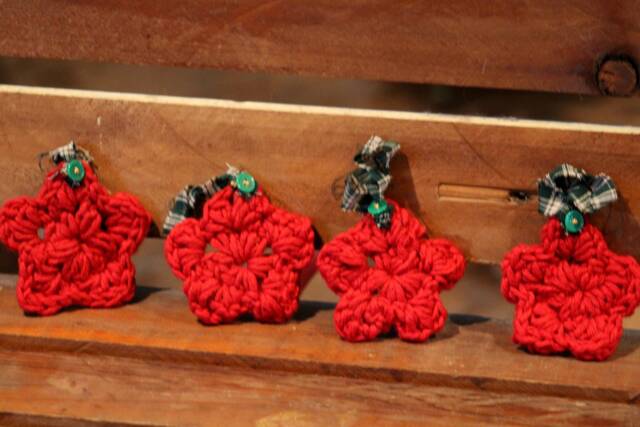 Handmade Crochet Star Ornaments Set Of Four, Christmas Decor - image 1