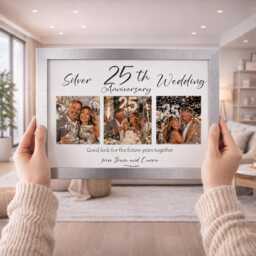 25Th Silver Wedding Anniversary Personalised Photo Frame, Custom 3 Montage Gift For Couples, 25 Year Married Keepsake, 6 Frame Choices - thumbnail 1