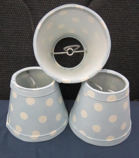 3 Chandelier Clip-On Baby Blue & White Polka-Dots Mini Shades - image 1