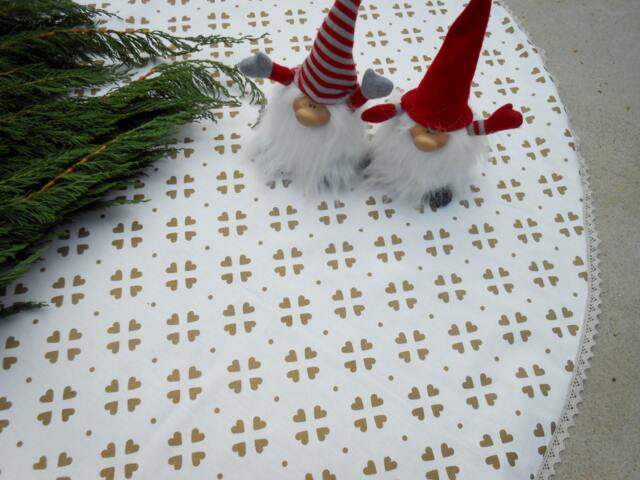 Large Xmas Tree Skirt Christmas Skirts Heart Fabric Holiday Decor Swedish Ornament Hearts - image 1