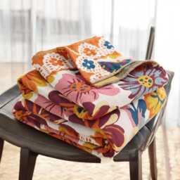 Floral Boho Throw Blanket 5-Layer Cotton Gauze, Reversible Design - thumbnail 2