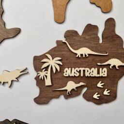 Wooden Wall Map- Dinosaur Nursery Decor- Map Art - Kids Bedroom World Dino Playroom Decor - thumbnail 3