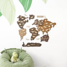 Wooden Wall Map- Dinosaur Nursery Decor- Map Art - Kids Bedroom World Dino Playroom Decor - thumbnail 1