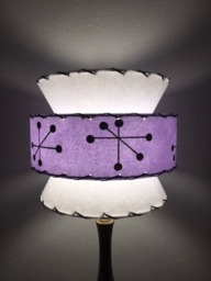 Mid Century Vintage Style Tapered 3 Tier Fiberglass Lamp Shade Starburst Atomic Wht/Lav - thumbnail 1