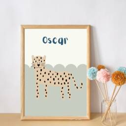 Kids Personalised Leopard/Cheetah Safari Theme Print For Child's Room, Nursery Or Playroom - Print Only - thumbnail 2