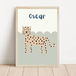 Kids Personalised Leopard/Cheetah Safari Theme Print For Child's Room, Nursery Or Playroom - Print Only - thumbnail 3