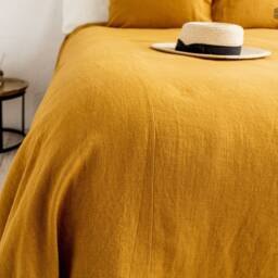 Amber Yellow Linen Bedspread - Stonewashed Breathable Flax King Queen Bed Cover- Quilt- Coverlet- Natural Throw Blanket - thumbnail 3