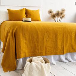 Amber Yellow Linen Bedspread - Stonewashed Breathable Flax King Queen Bed Cover- Quilt- Coverlet- Natural Throw Blanket - thumbnail 2