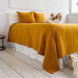 Amber Yellow Linen Bedspread - Stonewashed Breathable Flax King Queen Bed Cover- Quilt- Coverlet- Natural Throw Blanket - thumbnail 4